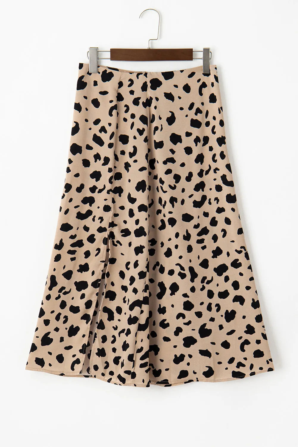 Khaki Leopard Spots Printed Split Hem Midi Skirt - Chic Meadow Boutique 