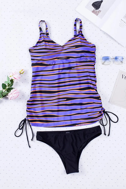 Purple Animal Stripes Lacing Tankini Swimsuit - Chic Meadow Boutique 