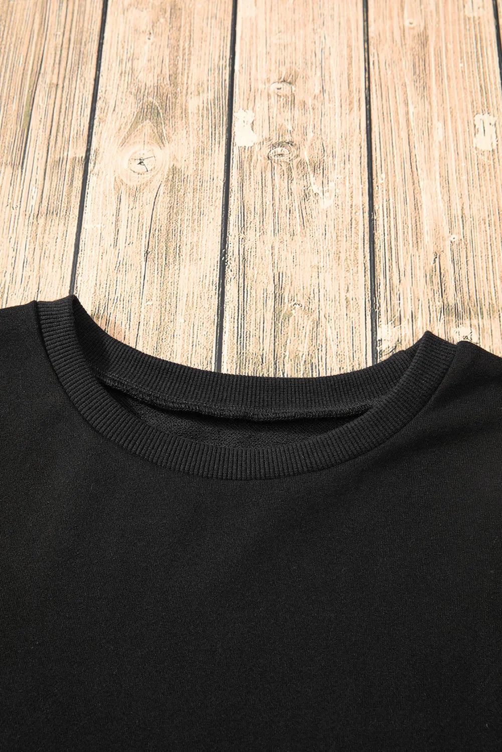 Black Solid O Neck High Low Hem Pullover Sweatshirt - Chic Meadow Boutique 