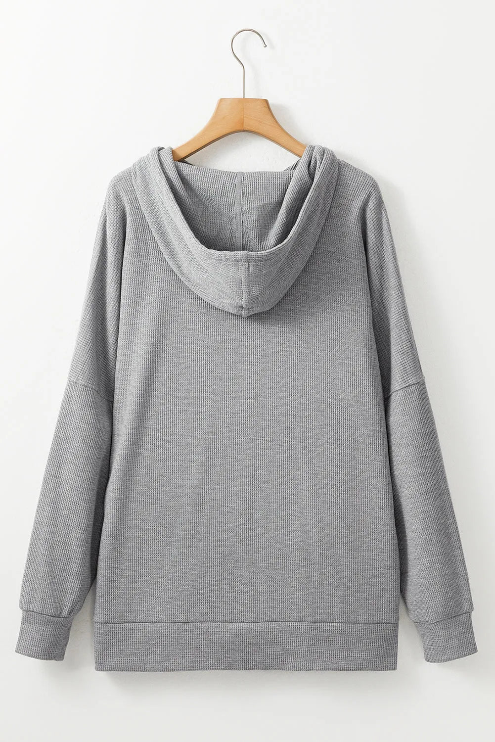 Gray Waffle Knit Fleece Lined High Low Oversized Hoodie - Chic Meadow Boutique 