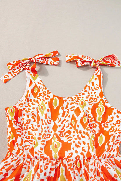 Orange Knotted Straps Leopard Colorblock Dress - Chic Meadow Boutique 