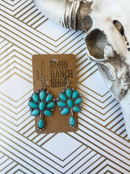 Jewelry Turquoise Squash Blossom Western Stone Stud Earrings