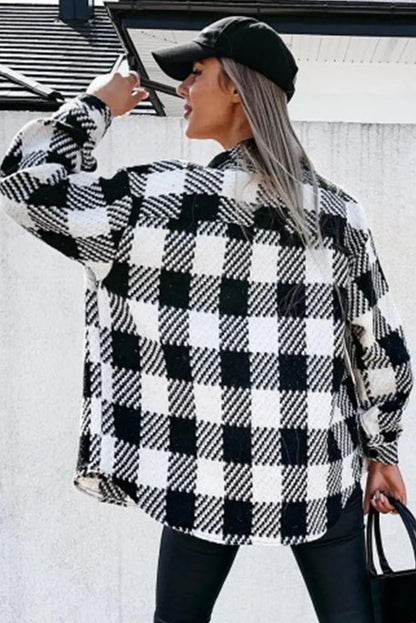 Black Plaid Textured Flap Pocket Shacket - Chic Meadow Boutique 