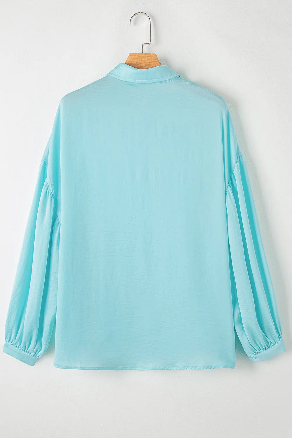 Iceland Blue Solid Puff Sleeve Loose Fit Buttoned Shirt - Chic Meadow Boutique 