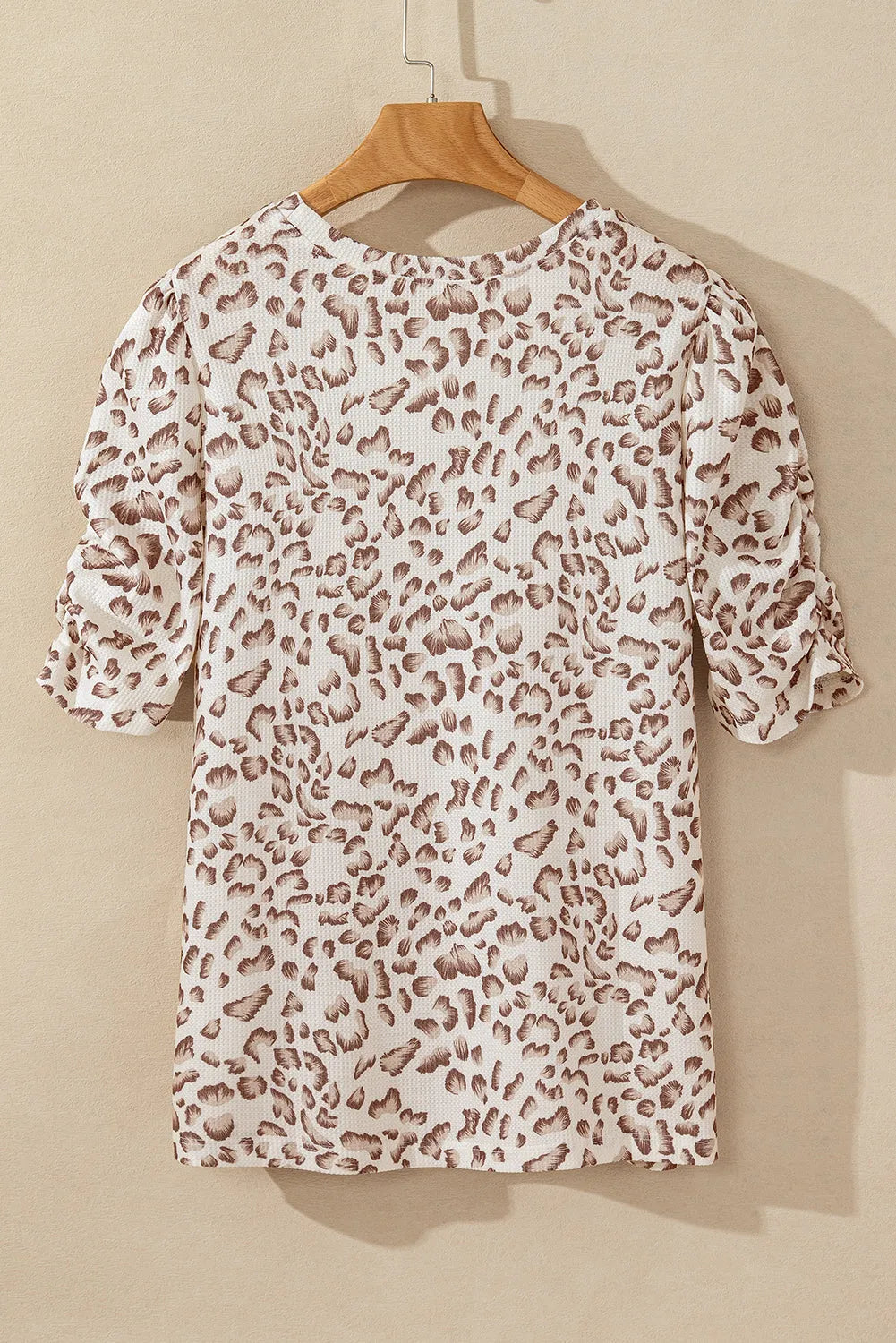 Multicolour Textured Leopard Print Ruched Sleeve T Shirt - Chic Meadow Boutique 