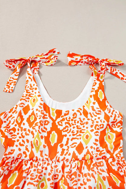 Orange Knotted Straps Leopard Colorblock Dress - Chic Meadow Boutique 