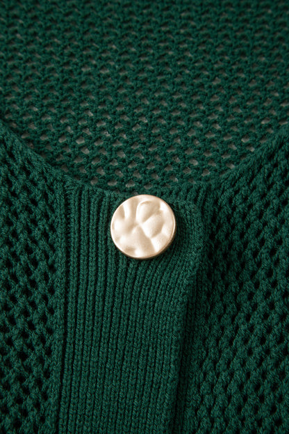 Blackish Green Plus Size Golden Accent Buttons Short Sweater Cardigan