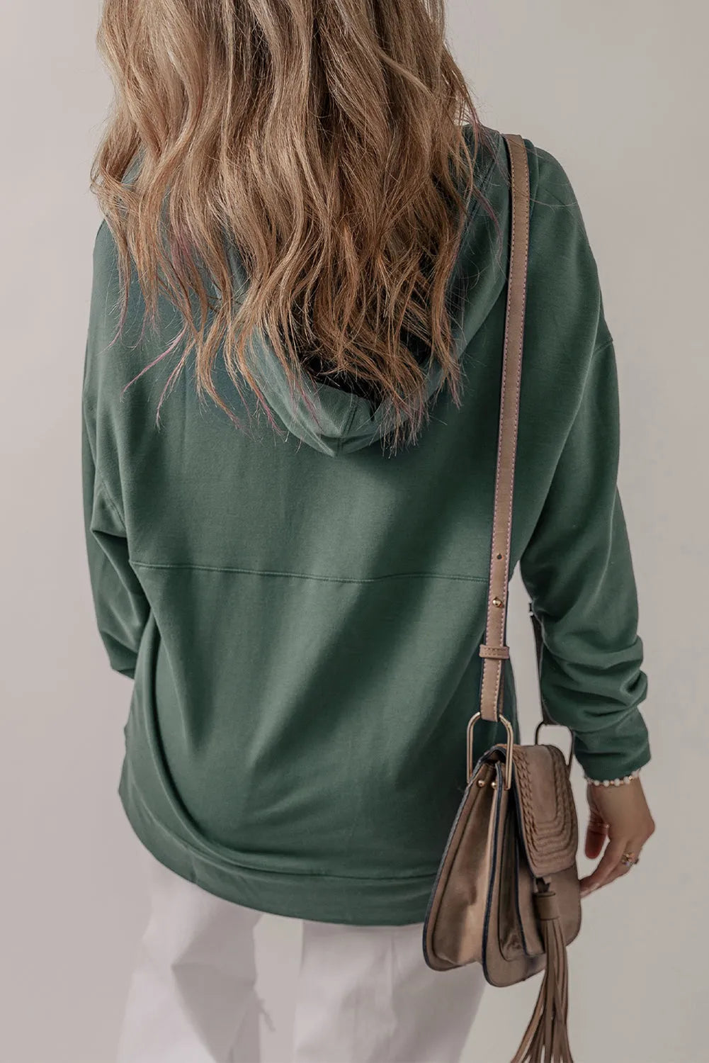 Sea Green Casual V Neck Drawstring Hoodie - Chic Meadow Boutique 