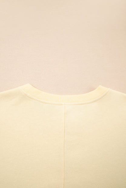 Apricot 2 in 1 Faux Two Piece Patchwork Round Neck Sweatshirt