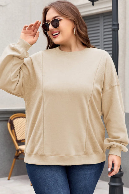 Apricot Loose Patchwork Crewneck Plus Size Sweatshirt - Chic Meadow Boutique 