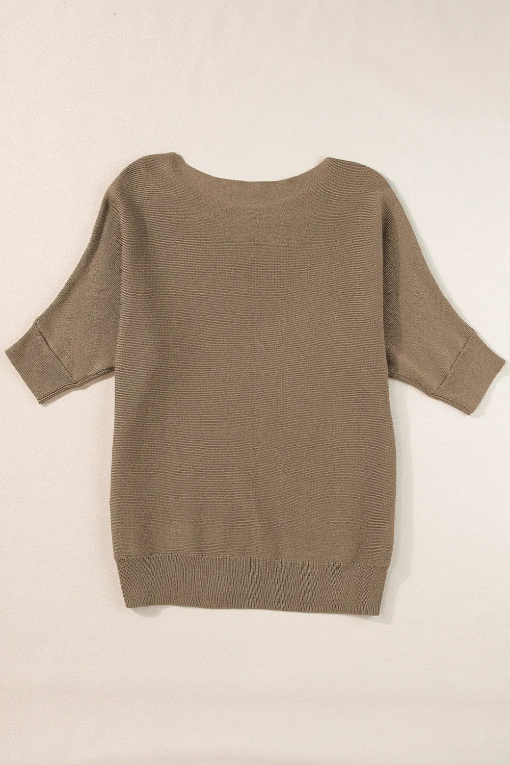 Coffee Round Neck Half Sleeve Ribbed Knit Top - Chic Meadow Boutique 