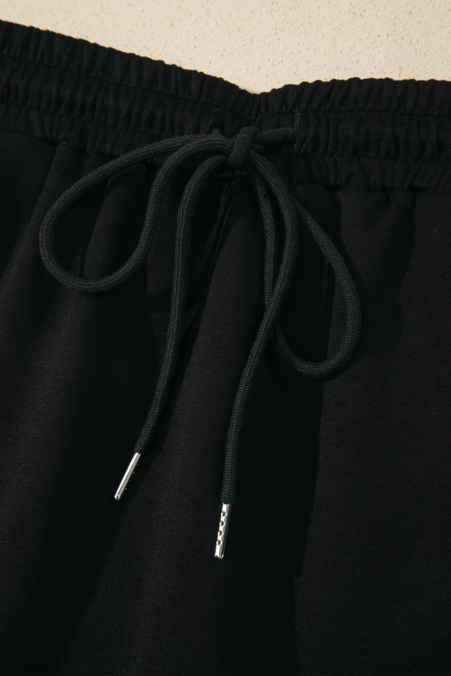 Black Preppy Striped Trim V Neck Polo Tee Drawstring Skirt Set
