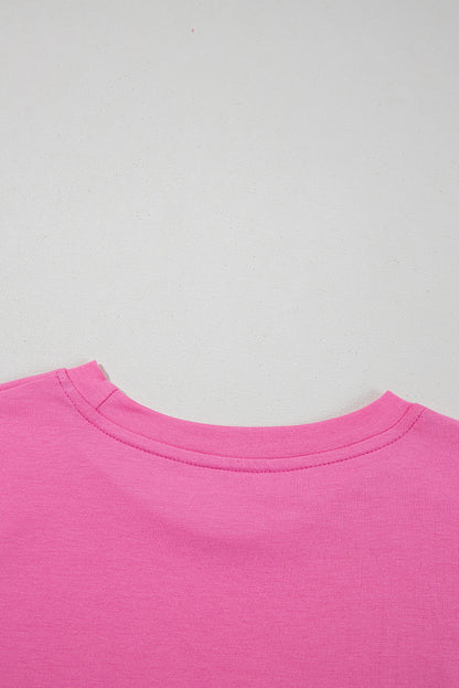 Sachet Pink Bright Casual Plain Crew Neck Tee