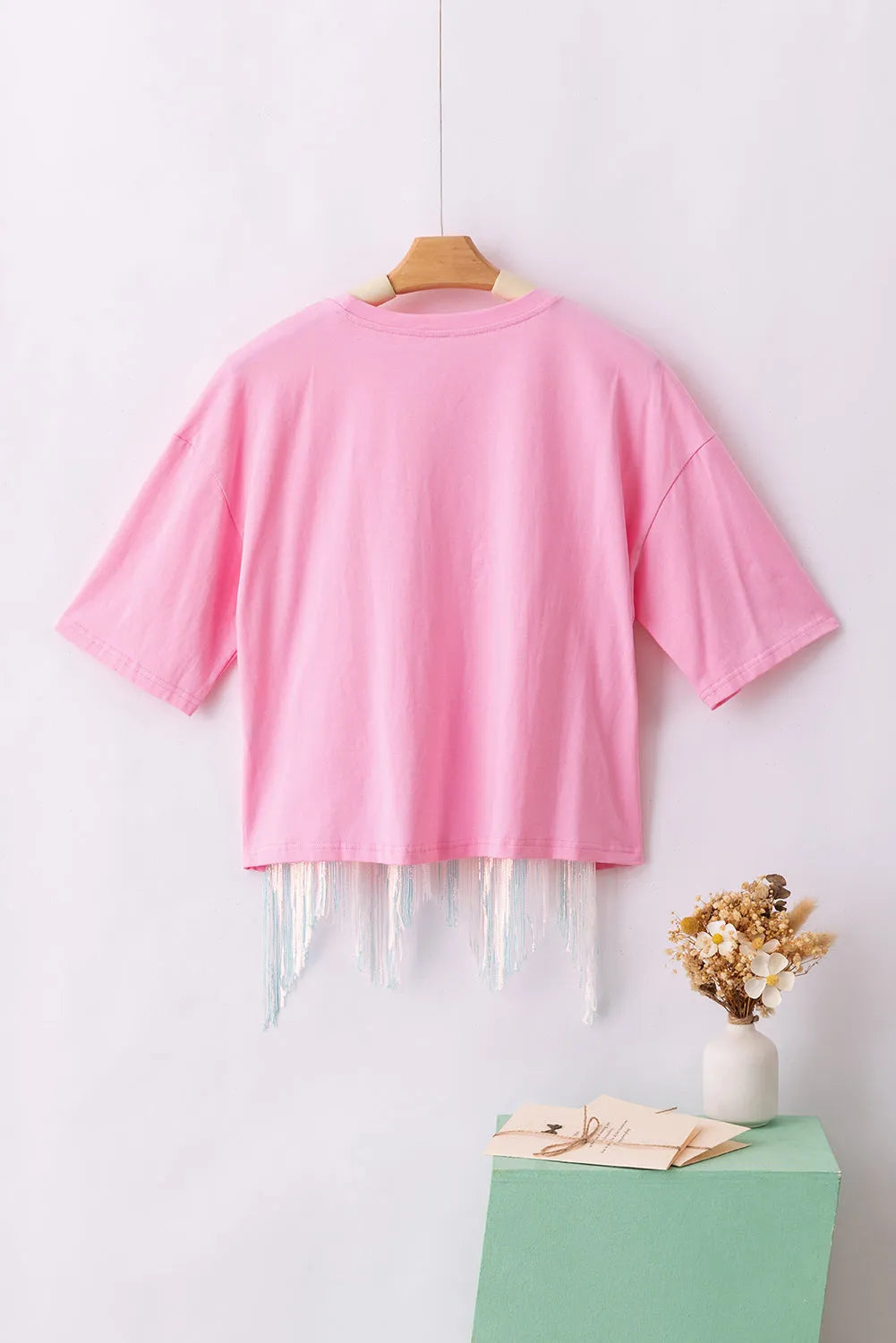 Pink Fringed Sequin Crop T-shirt - Chic Meadow Boutique 