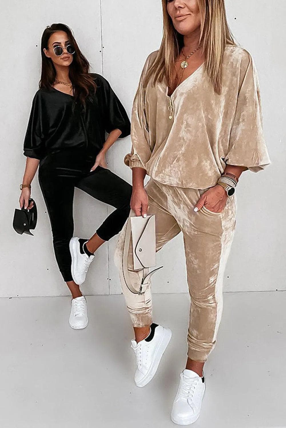 Two Piece Sets/Pant Sets Parchment Velvet Zipped Top and Joggers Two Piece Set