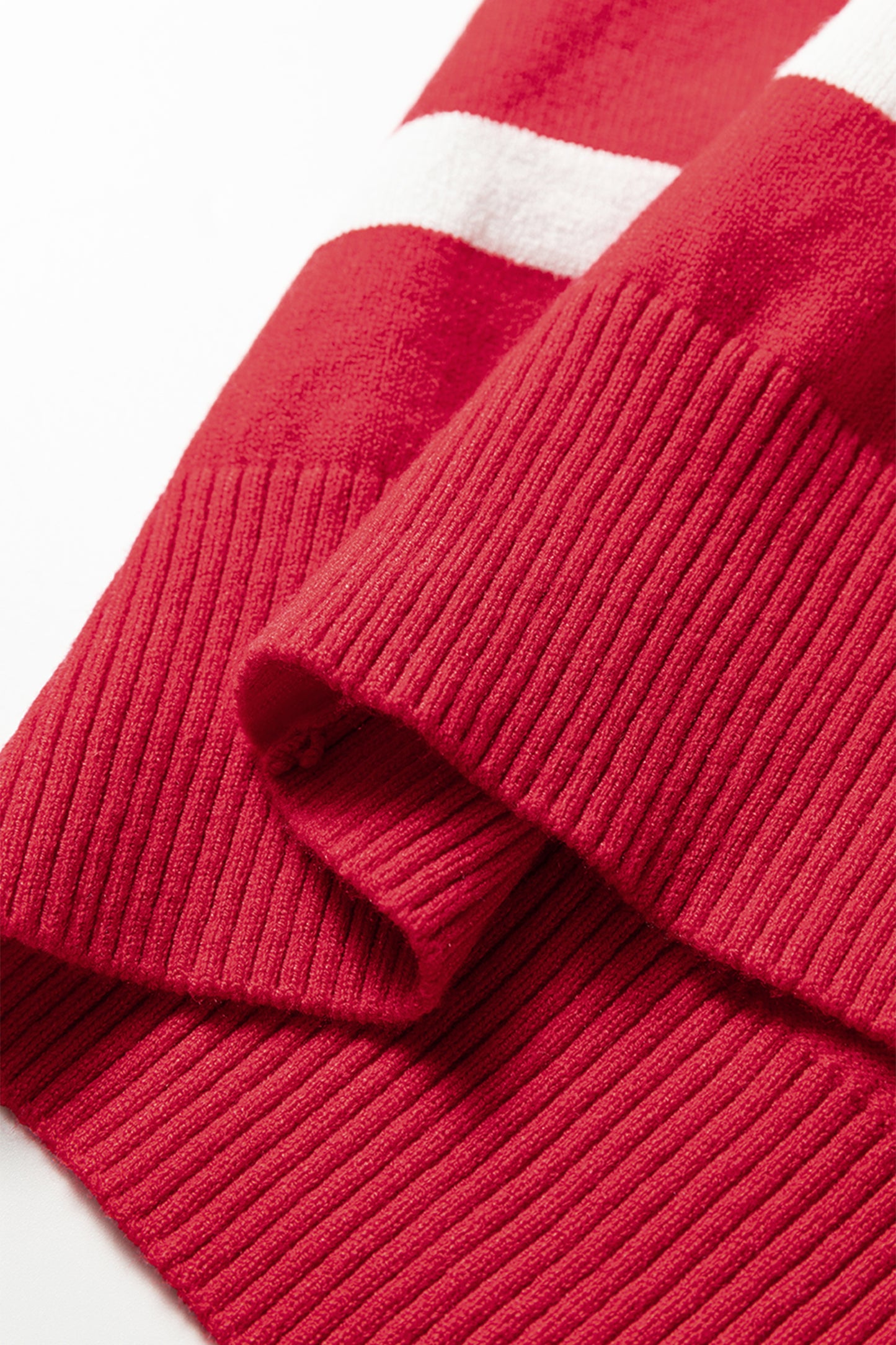 Fiery Red Quarter Zip Striped Detail Short Sleeve Sweater