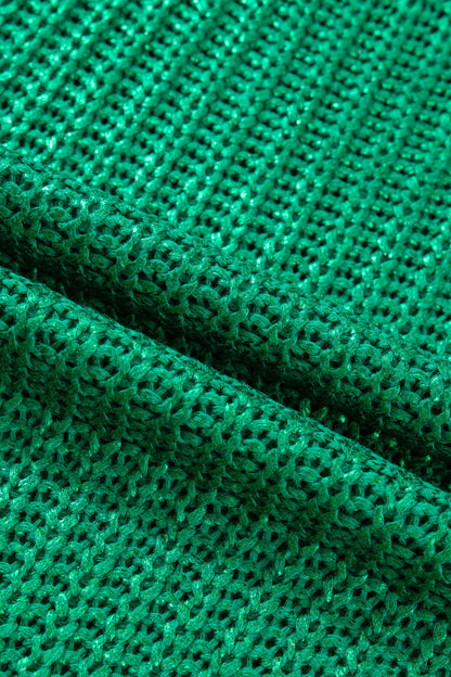Bright Green Solid Color Knit High Neck Short Sleeve Sweater