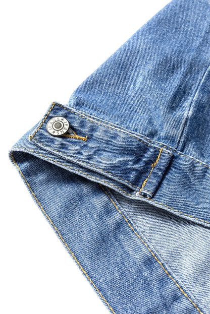 Light Blue Washed Oversize Pocketed Denim Jacket - Chic Meadow Boutique 