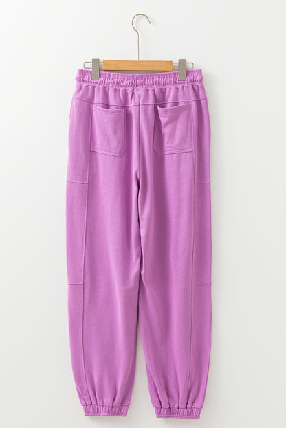 Lilac Drawstring Waist Patchwork Solid Color Jogger Pants