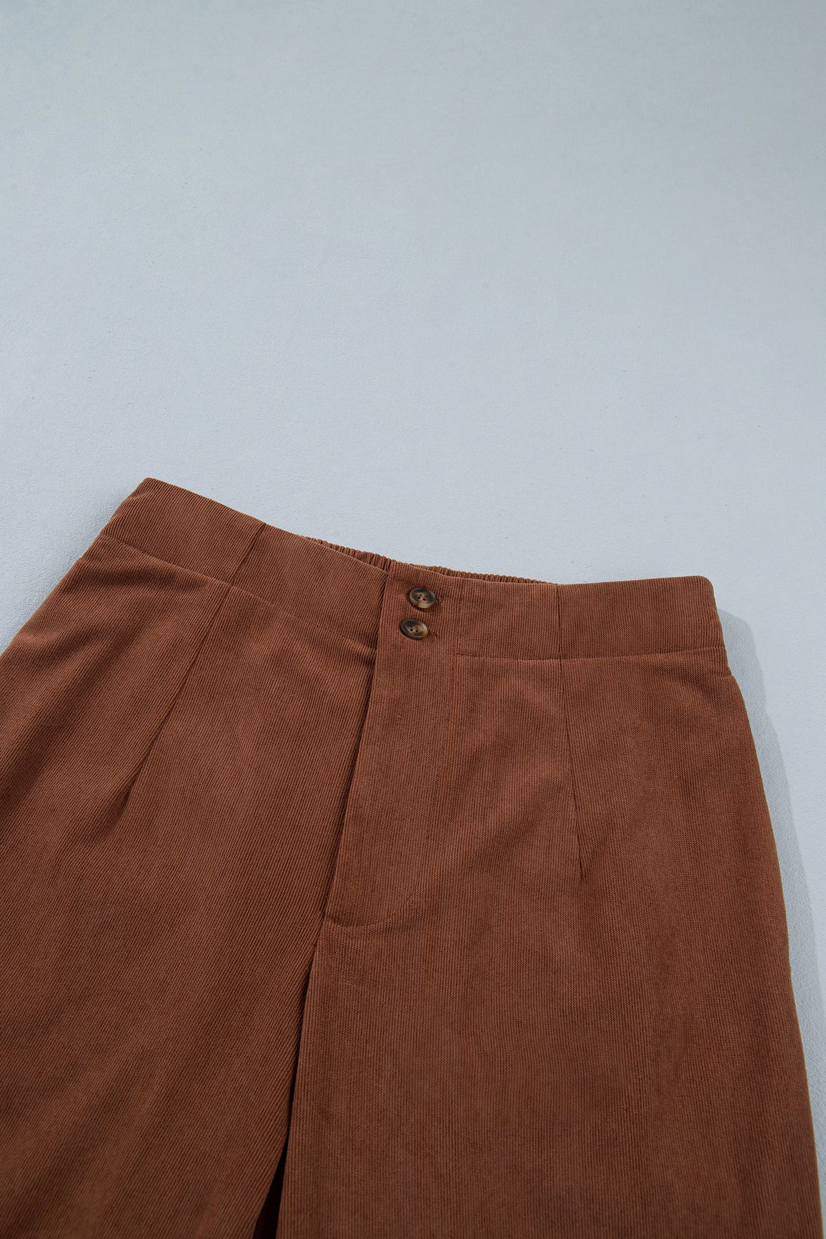 Coffee Elastic Waist Straight Leg Ankle Length Corduroy Pants