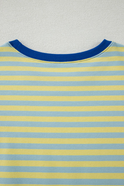 Yellow Stripe Drop Shoulder Boxy Casual Terry Short Set