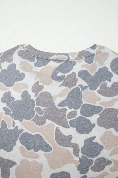 Multicolour Retro Camouflage Print Womens Casual T Shirt