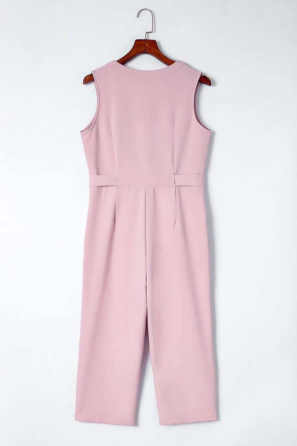 Pink Buttoned Sleeveless Cropped Jumpsuit with Sash - Chic Meadow Boutique 