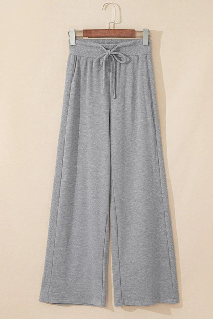 Bottoms/Pants & Culotte Gray Waffle Knit Drawstring High Waist Wide Leg Pants