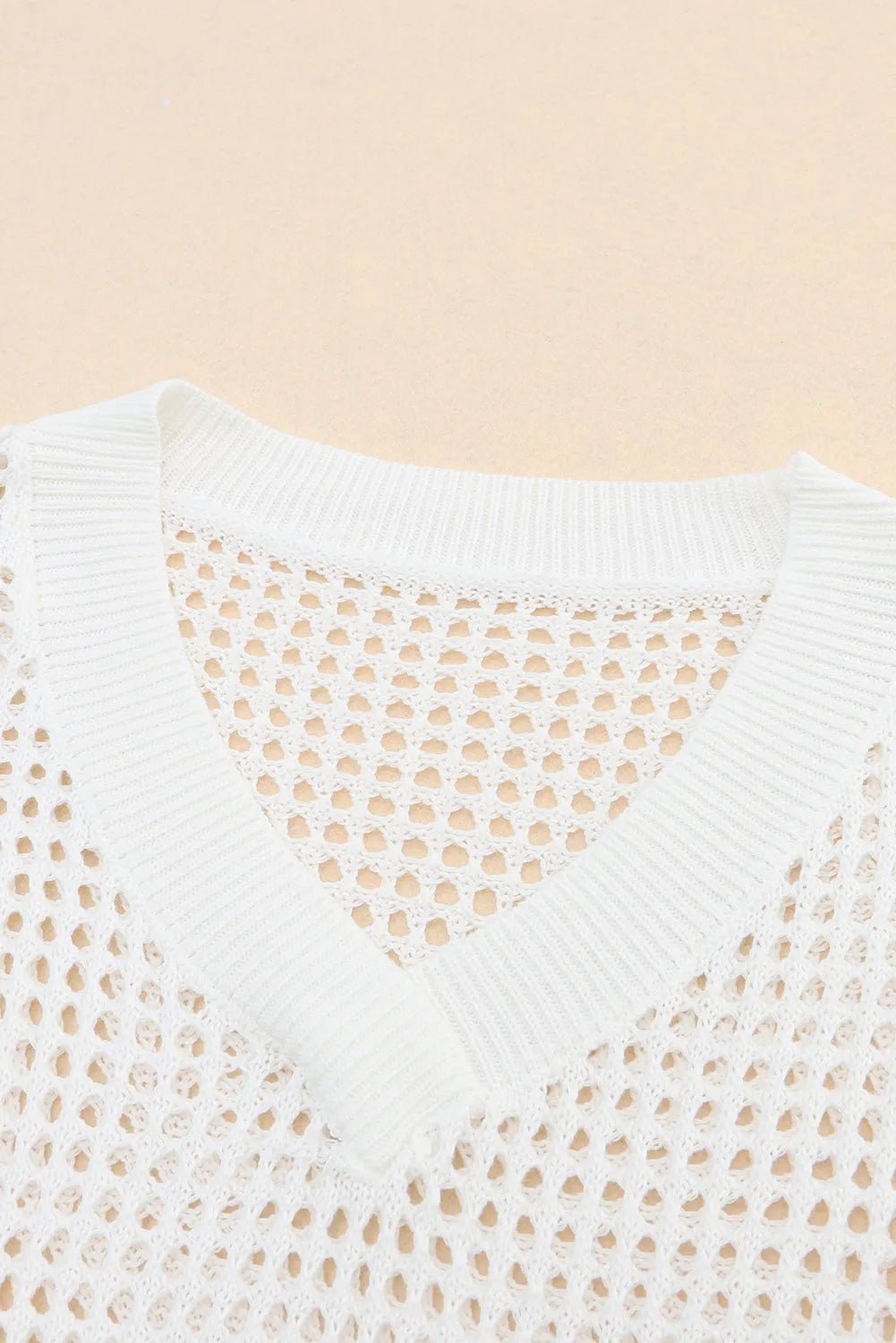 White Hollow Out Knitted Loose Fit V Neck Sweater - Chic Meadow Boutique 