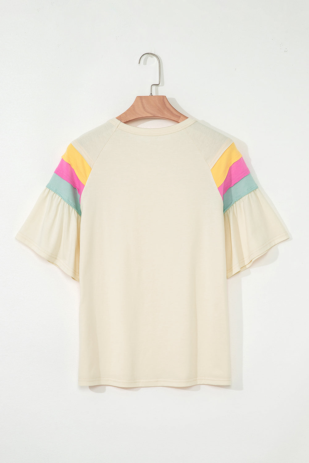 White Color Block Stitched Sleeve Loose T Shirt