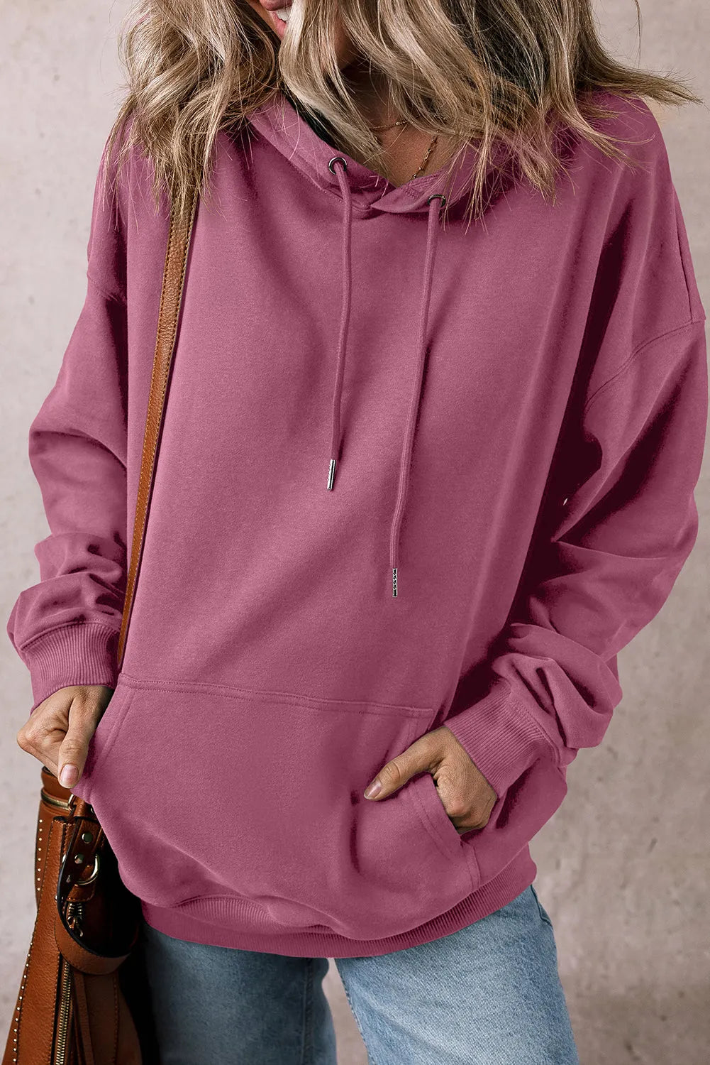 Valerian Solid Kangaroo Pocket Drawstring Loose Fit Hoodie - Chic Meadow Boutique 