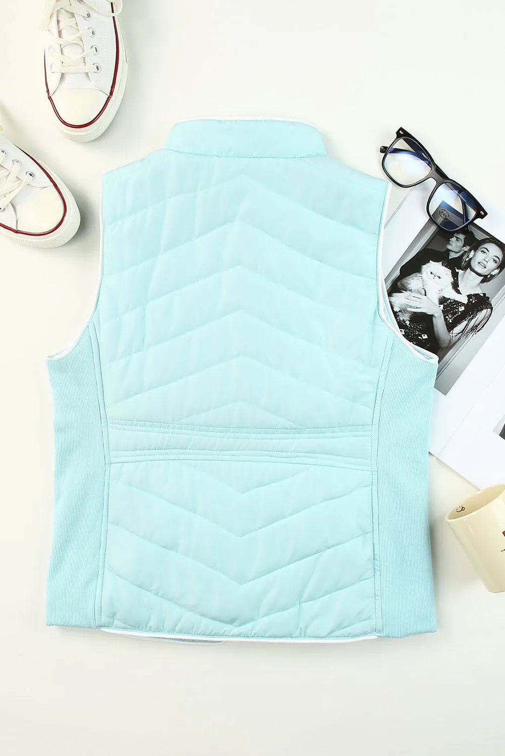 Sky Blue Zip-up Side Pockets Puffer Vest - Chic Meadow Boutique 