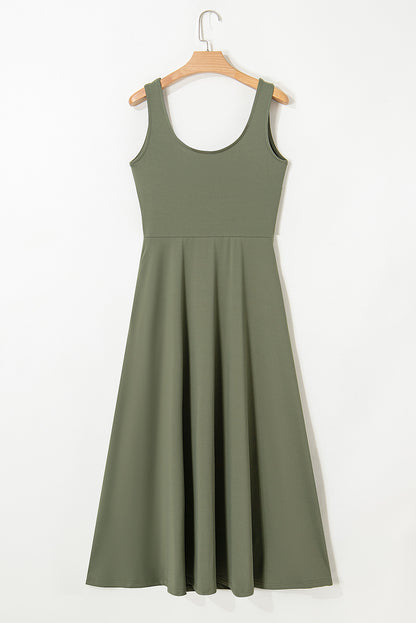 Four Leaf Clover Sleeveless Scoop Neck Flared Split Midi Dress
