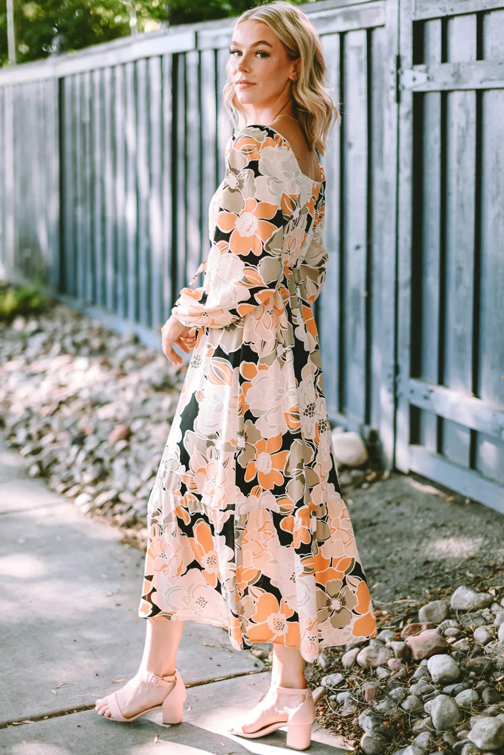 Tie Waist Puff Sleeve Bold Floral Maxi Dress - Chic Meadow Boutique 