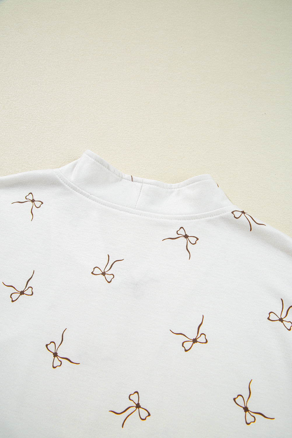 Beige Bow Print Half Zip Tank and Shorts 2pcs Set