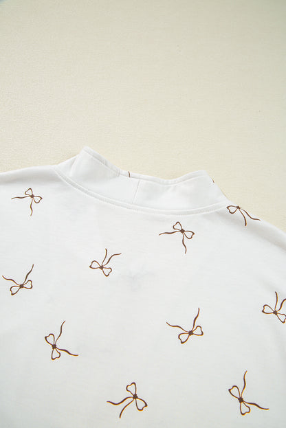 Beige Bow Print Half Zip Tank and Shorts 2pcs Set