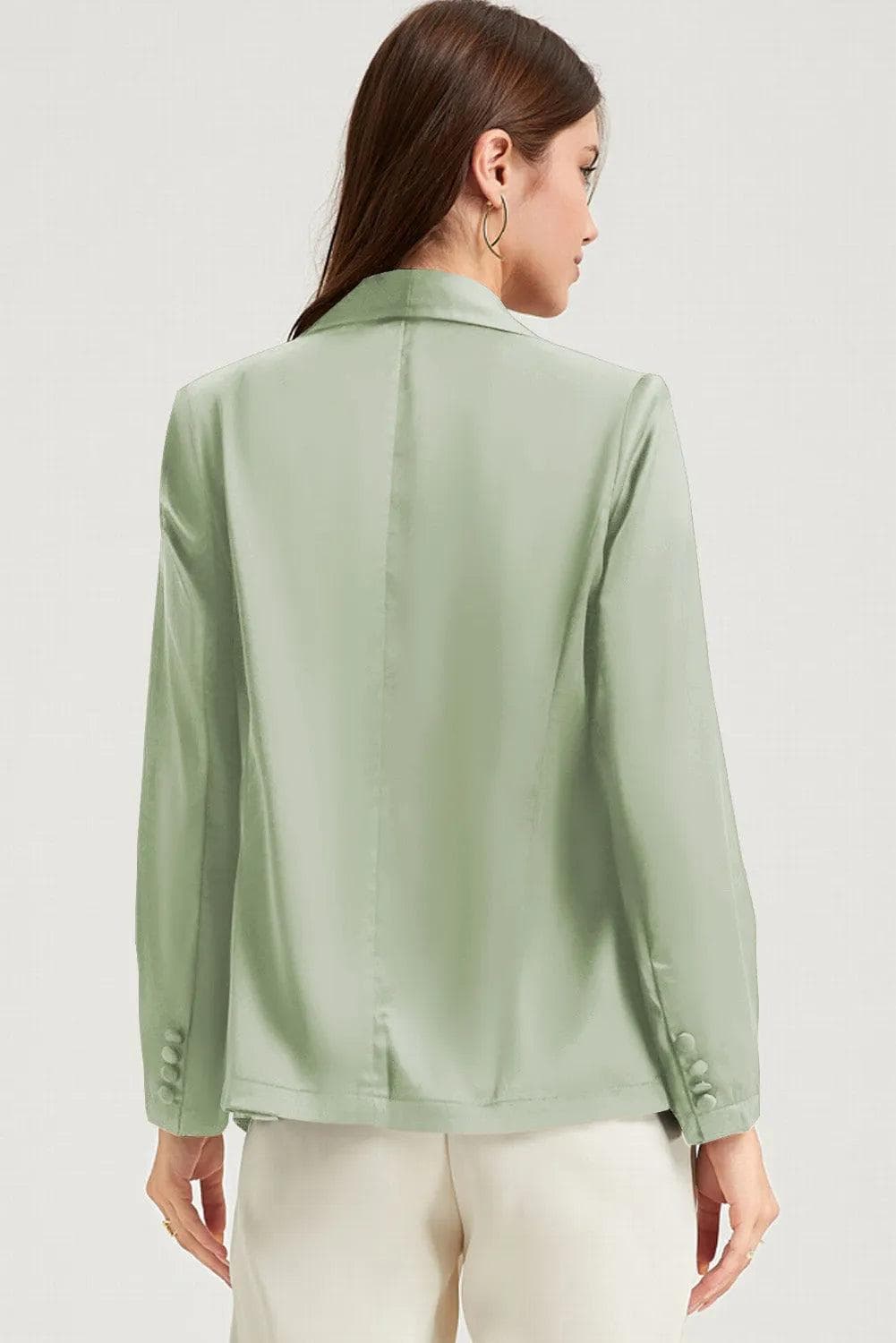 Green Pocketed Single Button Lapel Neck Blazer - Chic Meadow Boutique 