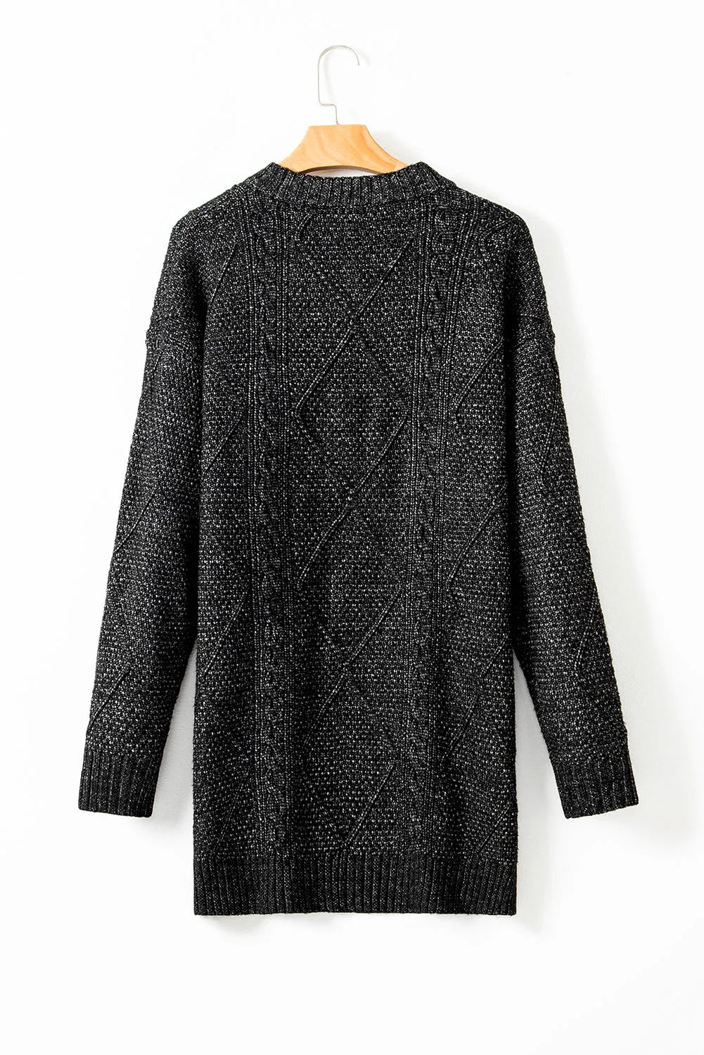 Black Cable Knit Drop Shoulder Loose Fit Sweater Dress - Chic Meadow Boutique 