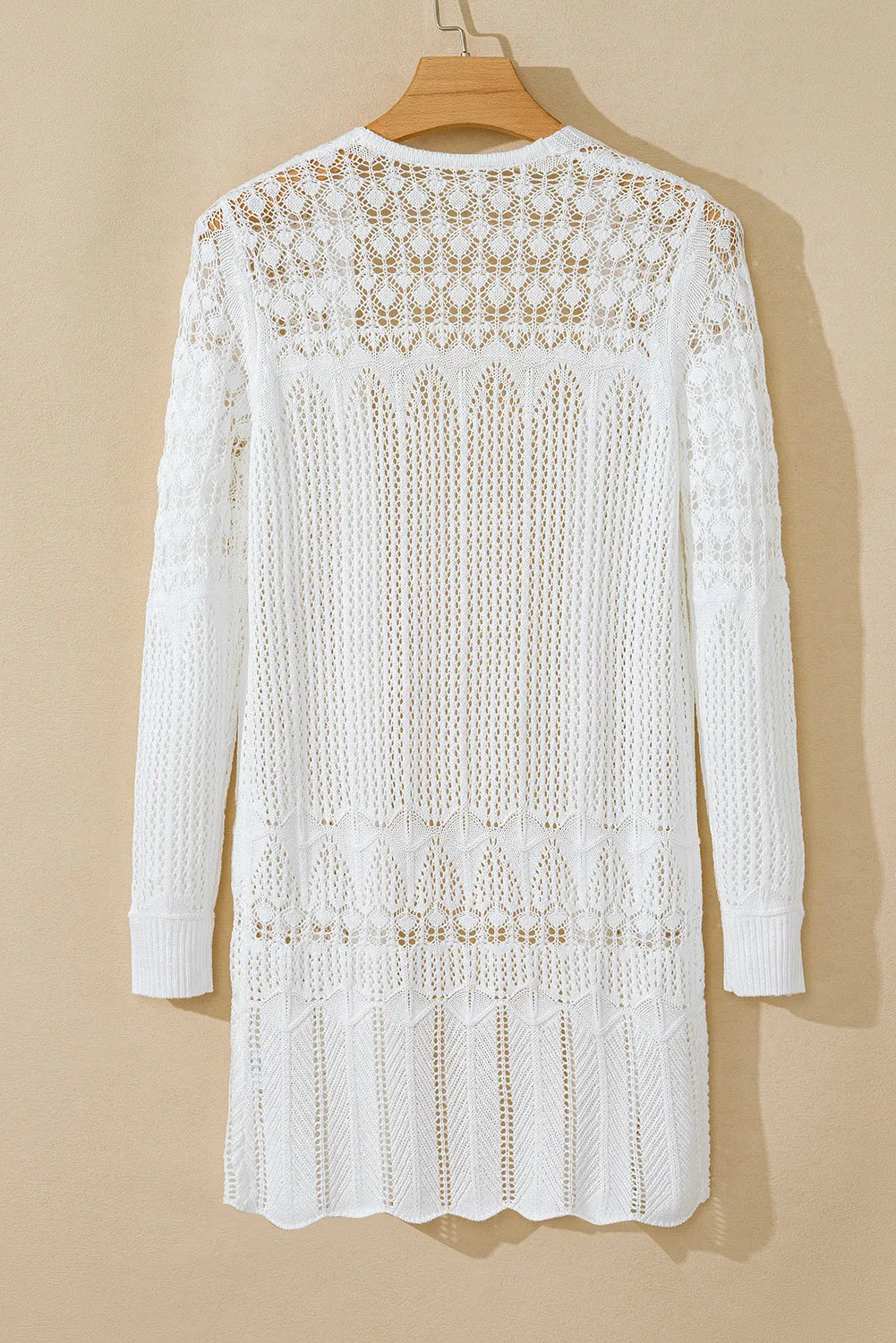 White Crochet Hollow Out Open Front Cardigan - Chic Meadow Boutique 