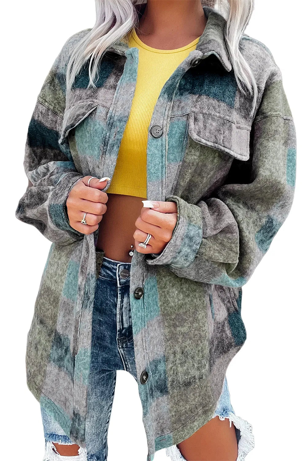 Multicolor Brushed Plaid Pocketed Oversize Shacket - Chic Meadow Boutique 