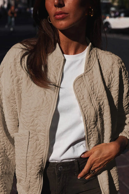 Light French Beige Floral Quilted Jacket - Chic Meadow Boutique 