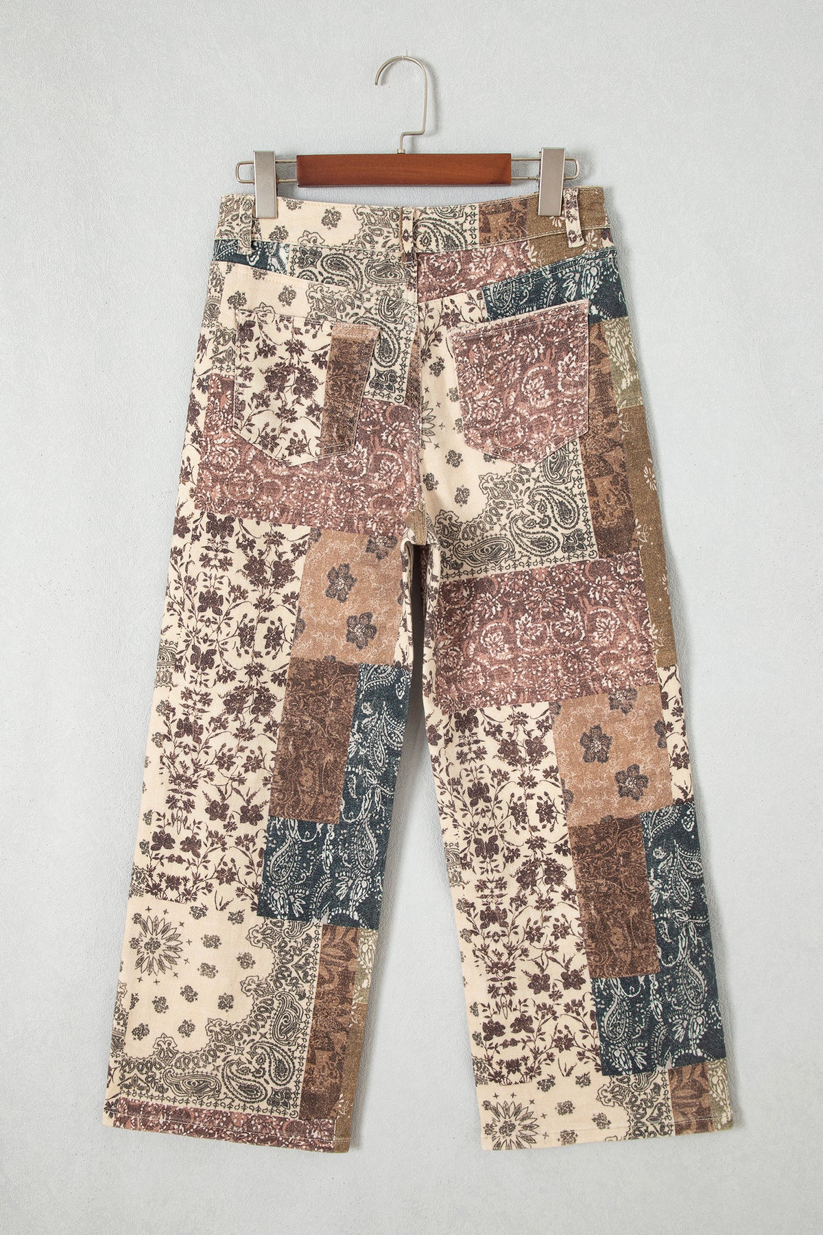 Khaki Patchwork Print Casual Shift Jeans
