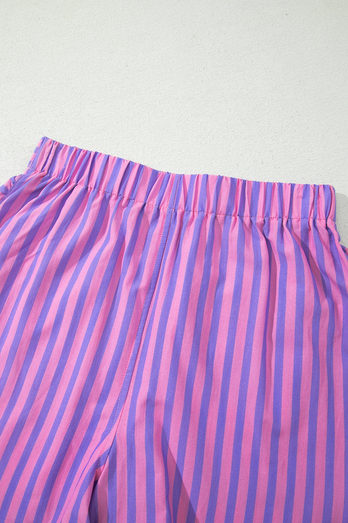 Rose Stripe Elastic Waist Ruffle Trim Casual Shorts