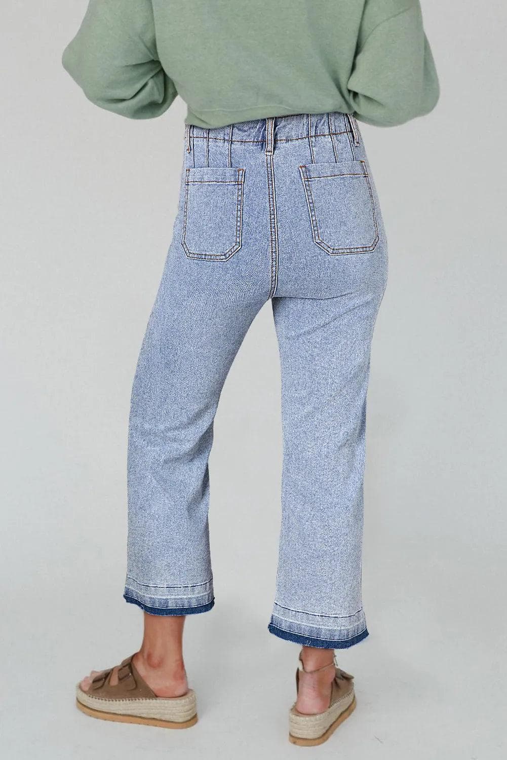 Bottoms/Jeans Beau Blue Acid Wash Contrast Edge Pocketed Cropped Jeans