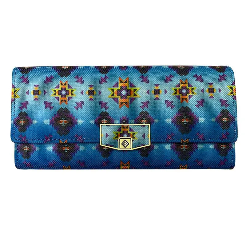 Serenity Blue Tribal Wallet with Gold Snap - Chic Meadow Boutique 