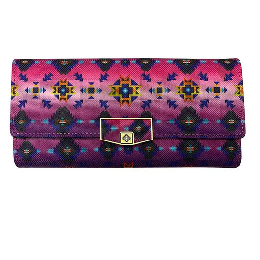 Playful Pink Tribal Wallet with Gold Clasp - Chic Meadow Boutique 