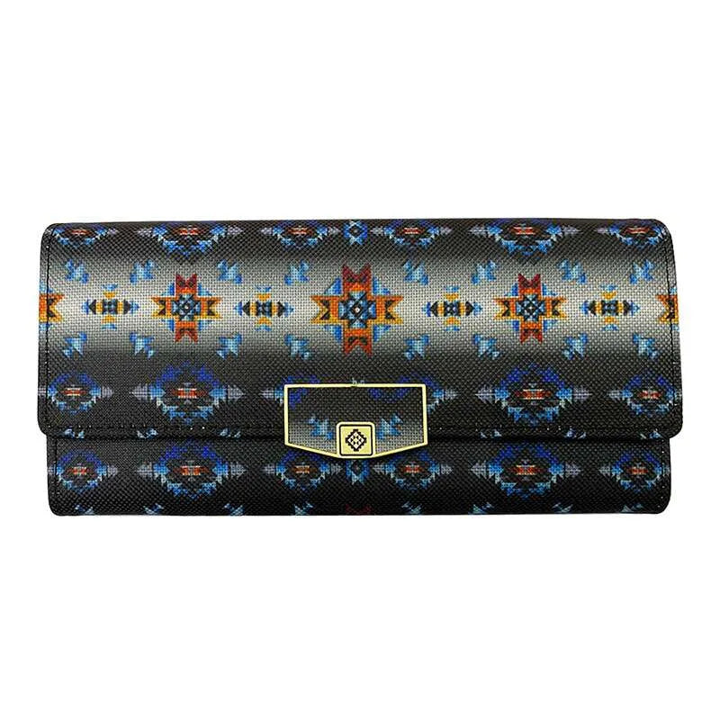 Elegant Black Tribal Wallet with Gold Snap - Chic Meadow Boutique 