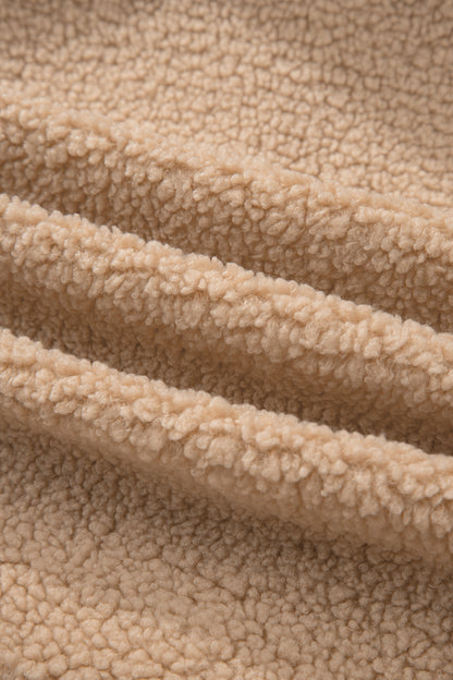 Straw Yellow 2-tone Color Block Patchwork Half Button Sherpa Sweatshirt