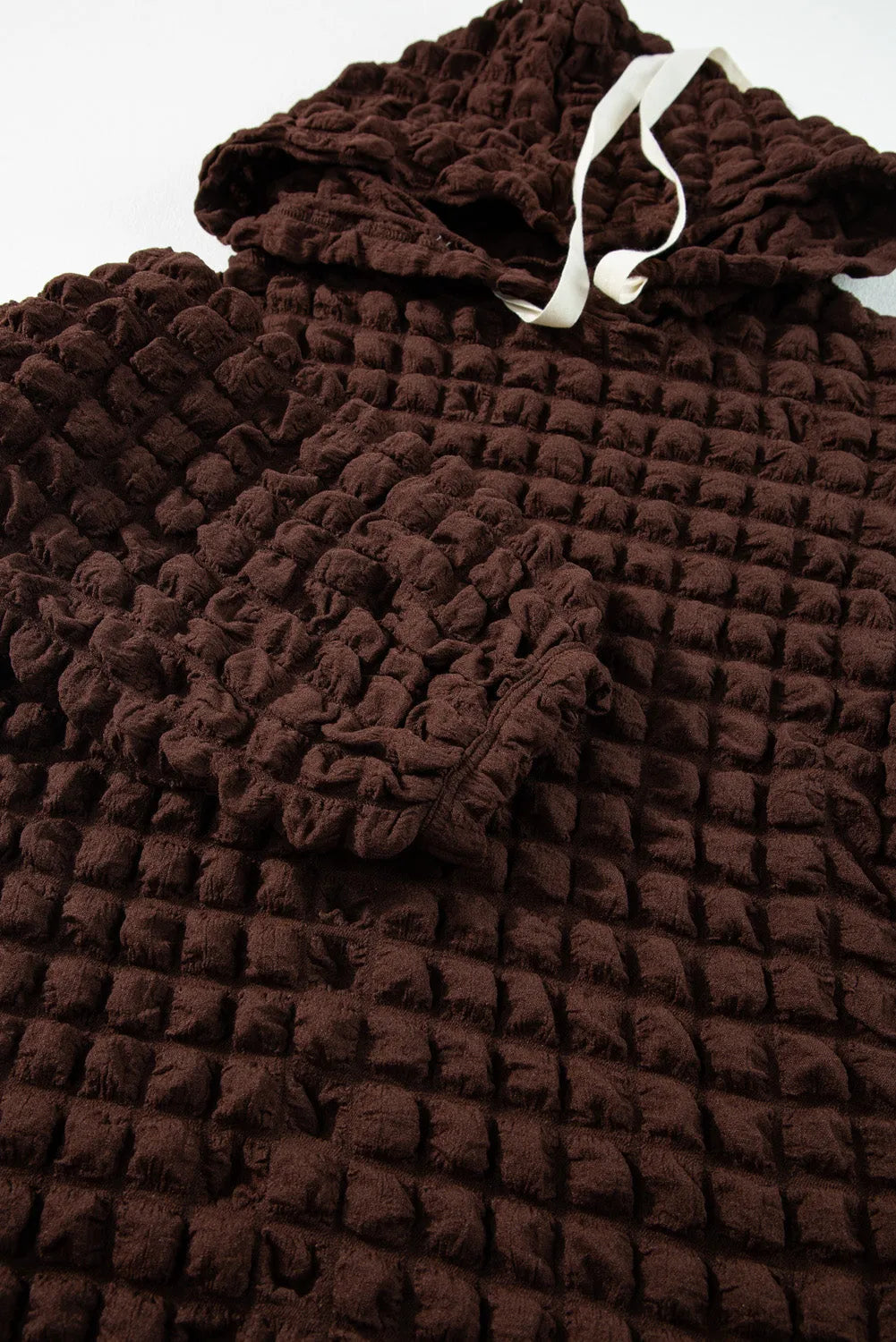 Dark Brown Bubble Textured Waffle Hoodie - Chic Meadow Boutique 