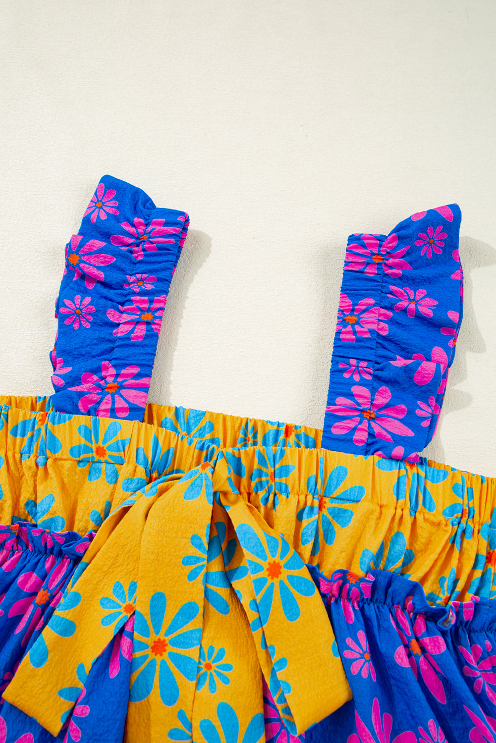 Blue Floral Colorblock Flutter Straps Flowy Tank Top